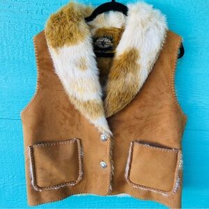 WESTERN Vest Brown Faux Suede Fur Lined Concho Buttons SIZE XL